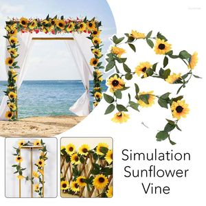 Decorative Flowers 200cm Long Artificial Plants Yellow Sunflower Ivy Leaf Vines Garland Silk Fake Flower Wedding Floral Arch Decor Party