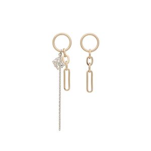 INS French Fashion Justine Colorblock Square Crystal Chain Tassel Earrings For Women Personality Asymmetric Long Charm Jewelry