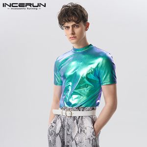 Men's T-Shirts Men T Shirts Shiny Solid Color Streetwear O-neck Short Sleeve Men Clothing Fashion Party Nightclub Camisetas 5XL INCERUN 7 230625