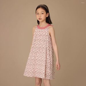 Girl Dresses Girl's Halter Neck Cold Shoulder Sleeveless Flower Summer Casual Sundress A-line klänning med fickor i 4-12 år