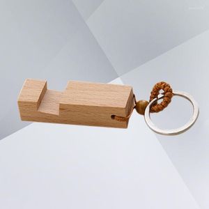 Creative Mobile Phone Stand Keychain Universal Desktop Bracket Keyring Wooden Portable Smartphone Holder