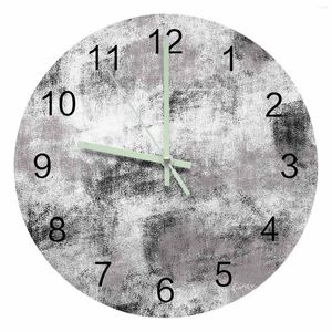 Wall Clocks Abstract Modern Vintage Texture Black And White Luminous Pointer Clock Home Ornaments Round Silent Living Room Decor