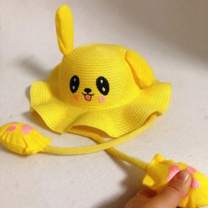 Wide Brimmed Summer Hats With Cute Funny Moving Rabbit Ears Kids Girls Boys Adults Womens Laides Embroidery Bucket Hat Foldable Beach