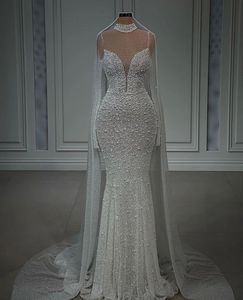 Sexy Mermaid Wedding Dresses Sleeveless V Neck Straps Beaded Sequins Pearls Appliques Plus Size Bridal Gowns Formal Dresses Plus Size Vestido de novia Custom