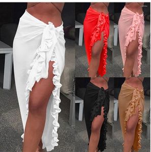 Women's Swimwear Women Chiffon See-Through Beach Bikini Cover Up 2023 Wrap Scarf Pareo Sarong Dress Solid Ruffle Casual