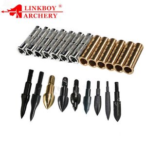 Arco Flecha Linkboy Tiro com Arco 12PCS 8-32 Pontas de Pontas de Flecha 80 75 90 100 125 150 300 350 Grain +12pcs Alumínio Cobre Inserções Arrowhead HuntingHKD230626