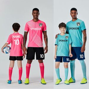 Clothing Sets Men Kids Soccer Uniforms Blank Custom Football Jerseys Short Sleeve Sets Adult Boys Pink Parent-child Activity Game Uniforms 230626