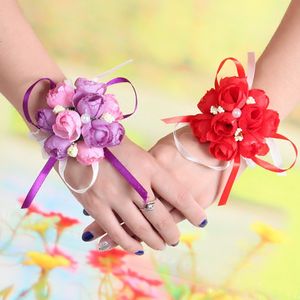 20st bröllop brudtärna handledsblomma hand diy boutonnieres artificiell siden rose bukett tillbehör skytte rekvisita