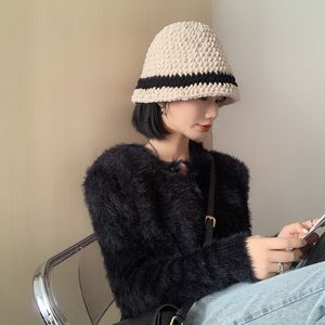 Japan Street varm virkning stickad ull bucekt hatt höst vinter nisch design sugar bonnet kvinnlig tidvatten koreansk fiskare hatt