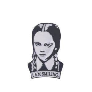 Pins Brooches Pins Adams Family Brooch Wednesday Enamel Pin I Am Smiling Hard Lapel Figure Girl Broche Jewelry Accessories Gift Dro Dh2Zf