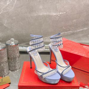 Rene Caovilla Chandelier Crystal-vellished Sandals 가죽 스틸레토 힐 저녁 여성 힐 디자이너 발목 랩 어라운드 신발 공장 30