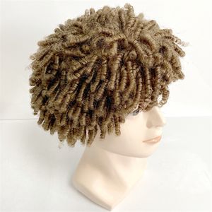 10 tum brasiliansk jungfrulig människa hårstycken 15mm curl ljusbrun färg 7# 150% densitet full pu peruk för svart kvinna