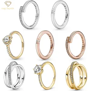 925 Silverkvinnor Fit Pandora Rings Original Heart Crown Fashion Ring Överlappande logotyp Amp Hearts Signature Crossover Pave Triple