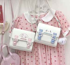 Güzel Pembe Beyaz Melodi Cinnamoroll PU Kare MINI Bir Omuz Çantası Kız Sevimli Yumuşak Aksesuarlar Messenger Çanta Düğmeli 3 renk