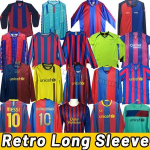 الأكمام الطويلة الرجعية كرة القدم القميص برشلوناس Xavi Ronaldinho Ronaldo Ronaldo Rovaldo Guardiola Iniesta Classic Maillot de Foot Football Shirt 03 04 06 06 08 08 09 10 11 12 91 92