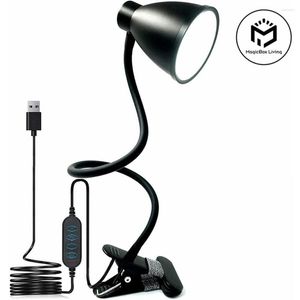 Lampes de table 38 LED Lampe de bureau 3 Modes de couleur 10 Gradateur de luminosité Lampe de lecture Arrêt automatique Minuterie Flexible Col de cygne Clip Livre