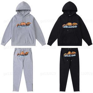 Trapstar-Trainingsanzug, Designer-Sweatshirt, zweiteiliges Set, gelb-blauer Leoparden-gepolsterter Kapuzenpullover und Hosen-Set, Trainings-Jogginganzug für Herren