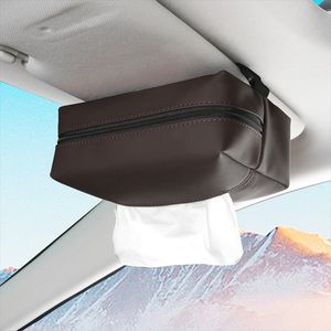 Ny bilvävnadslåda Holder Nappa Leather Car Center Console Armst Serve Box Sun Visor Backseat Tissue Case With Fix Strap Wholesale