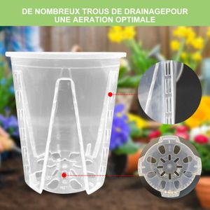 プランターポット透明なプラスチック製のプラスチック製の植木鉢14cm屋内屋外の家庭庭園植物排水穴とプレート付き