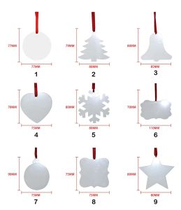 Sublimation Blank Christmas Ornament Double-Sided Xmas Tree Pendant Multi Shape Aluminum Plate Metal Hanging Tag Holidays Decoration Craft