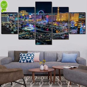 Las Vegas Şehir Gece 5 Adet Tuval Duvar Sanat Baskı Posteri Resim Ev Oturma Odası Dekorasyon Için HD duvar tablosu Modüler