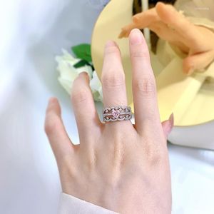 Cluster Rings S925 Silver Imported High Carbon Diamond Heart Shaped 5 Fashion Love Small Ring Women's Jewelry Gift