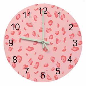 Wall Clocks Pink Leopard Luminous Pointer Clock Home Interior Ornaments Round Silent For Living Room Bedroom Office Decor