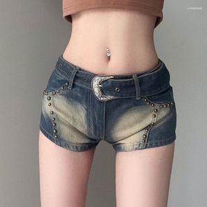 Jeans Womens Tie Dye Print Haruku Rivet Denim Shorts Low Wide Women Grunge Y2K SASHES KORT Summer Streetwear Pockets Pants Pants