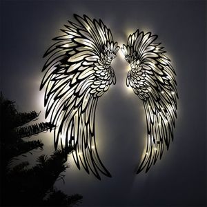 Nyhetsartiklar Metal Angel Wings Wall Sculpture Lyuminate Wall Angel Wings Wall Art Decor Stora Ancient Iron Wall Decoration Plaques With LED 230625