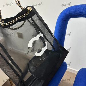 Дизайнерская женская сумка через плечо с сетчатой оберткой через выдолбленный принт Женская сумка Matelasse Chain Tote Негабаритные сумки для покупок Дорожный кошелек Кошелек для монет Черный 39x36см