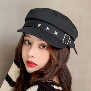 Novo boné feminino Duck Tongue Hat Five Point Star Beisebol Hat Tendência da Moda CHAPÉU MARINHA Chapéus militares Boina Sailor Caps Vestuário