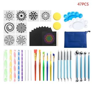 Handwerkswerkzeuge 1Set Mandala Dotting Set Stift Schablone Kugel Stylus Farbtablett zum Malen von Steinen Färben Zeichnen 230625