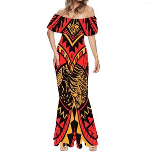 Vestidos casuais Polynesia Tribe Party manga curta vestido rabo de peixe Havaí verão um ombro estampado tatuagens havaianas praia