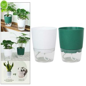 Vaso de plantas com rega automática, vaso de flores de plástico transparente, bacia de sucção automática de dupla camada, vaso preguiçoso de violeta africana