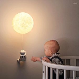 Wall Lamps Children's Room Planet Resin Astronaut Boy Girl Bedroom Bedside Lamp Nordic Minimalist Baby Decor Light LED