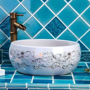 Lavatório chinês estilo europeu Jingdezhen Art Counter Top lavatório de cerâmica lavatório de cerâmica shampoo Wibiu