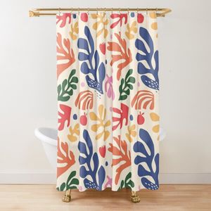Duschvorhänge, abstrakter Matisse-Blumenkunst-Vorhang, modern, geometrisch, schlicht, ästhetisch, Pastell, Boho, trendiges Badezimmerdekor mit Haken 230625