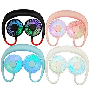 Foldable Neckband Mini Neck Fan USB Cooling LED Fans for Camping Tourism Gift Kids Summer Cooler Outdoor with aromatherapy