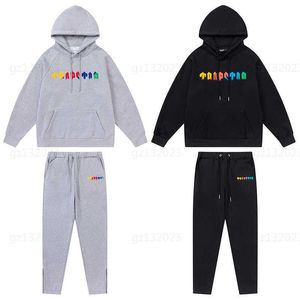 Designer Tracksuit Two Piece Set Classic Models Rainbow Gradient Letters Handduk Broderi POLDED LOOK CASIAL HOUNDED Sweatshirt Suit Trapstar Tracksuits 0607