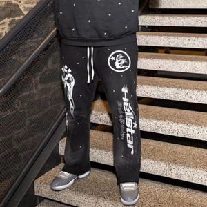 High Street Fashion Grey Letter Print Vintage Casual Trousers Unisex Straight Graffiti Wash Terry Baggy Sweatpants Oversized