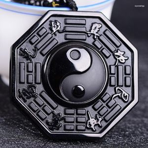 Anhänger Halsketten Obsidian Stein Halskette Chinesischer Taiji-Bagua Herrenschmuck Damen Hochwertiger Klatsch für Unisex