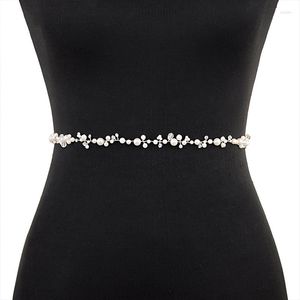 Bälten Crystal Pearl Bridal Belt Fashion Long Ribbon Dekorativ midja Luxury Bridesmaid eleganta strassmidja i midjeband