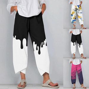 Kadınlar için uygun kadın pantolon geniş bacak capris bayanlar yaz kırpılmış plaj elastik bel mol mol pinstrip