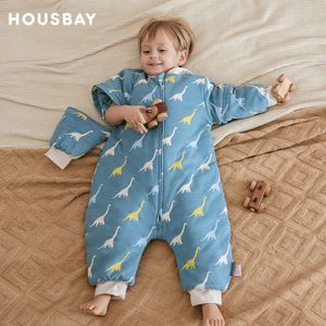 Sleeping Bags Baby Bag Removable Sleeves Winter Warm Kids Sleepwear Pajamas 3 Ways Zipper 100 Cotton Sleepsack 2.5Tog 230626