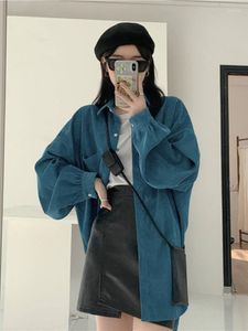 Damenblusen Deeptown Vintage Casual Cord Damen Harajuku Übergroße Langarmshirts Mode Streetwear Lose All-Match-Cardigan