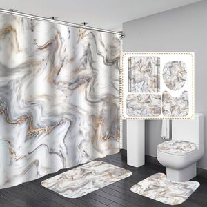 Занавески для душа 4pcs Marble Style Set Set с невозмутимыми ковриками крышки туалета и коврики для ванной комнаты 230625