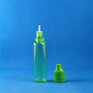 Vendita di liquidazione! 100 set / lotto 25ml UNICORN GREEN PET Flaconi contagocce in plastica Resistente ai bambini A prova di manomissione Punta lunga e sottile e Vapore liquido 2 Pspd