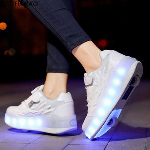 Sneakers Children Two Wheels Luminous Glowing Black Pink Led Light Roller Skate Shoes Kids Boys Girls USB Charging 230626