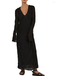 Повседневные платья NZNDSHD Женское платье с длинным рукавом V-образным вырезом с прозрачной сеткой Вечеринка для пляжного коктейльного клуба Уличная одежда (бежевый M)