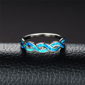 Anel solitário de luxo feminino azul branco opala anel clássico cor prata anel de casamento moderno oco infinito fino anéis de noivado para mulheres 230626
